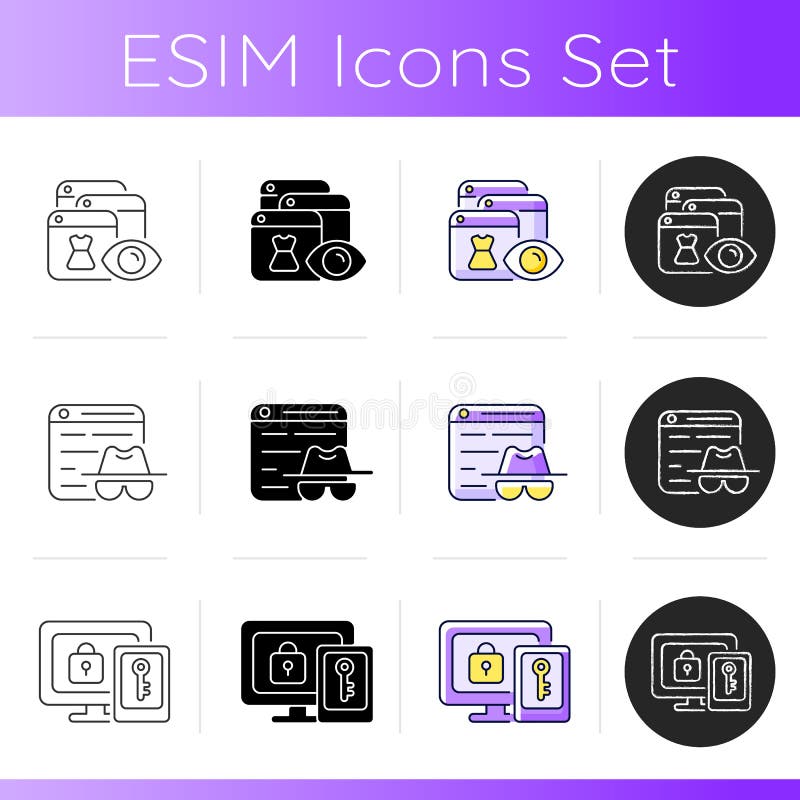 Internet surveillance icons set stock illustration