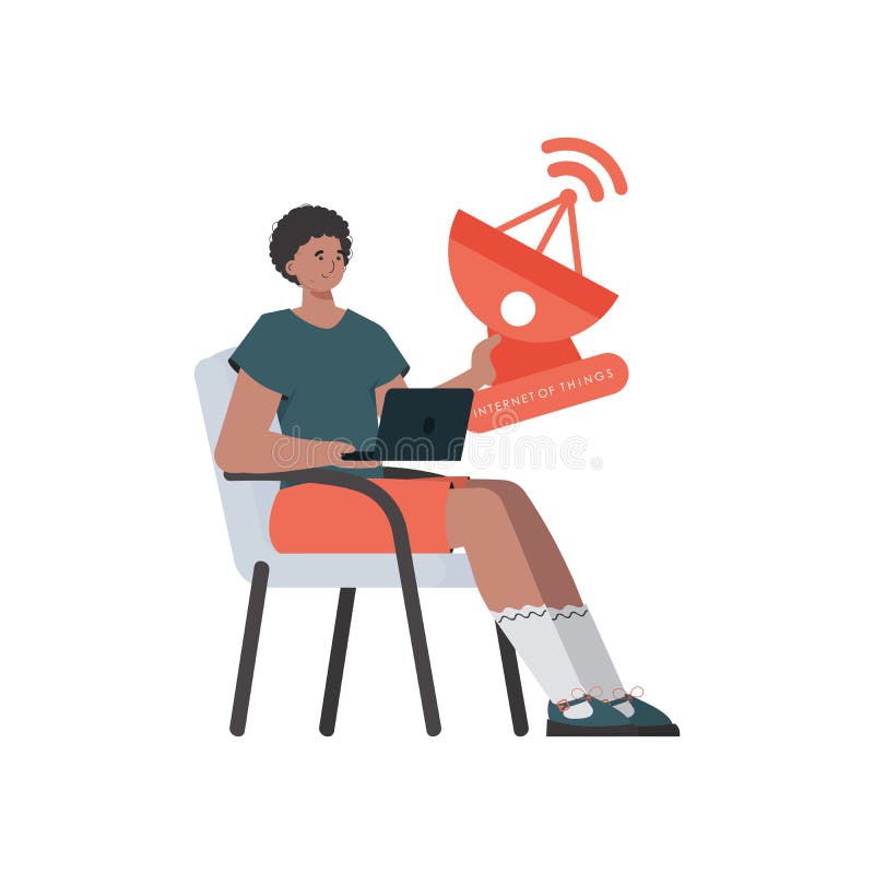 of Things and Automation Concept. the Guy is Holding a Satellite Dish in His Hands