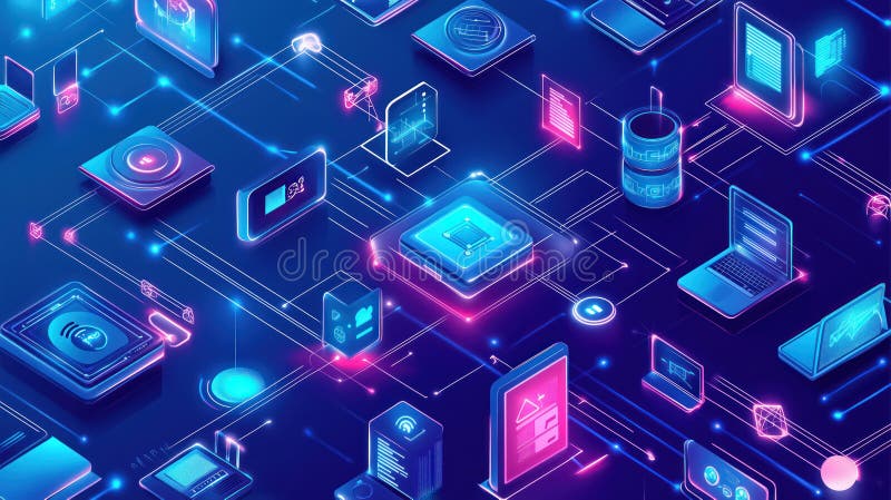 Internet of Things with glowing smart devices connected in a digital network royalty free stock image