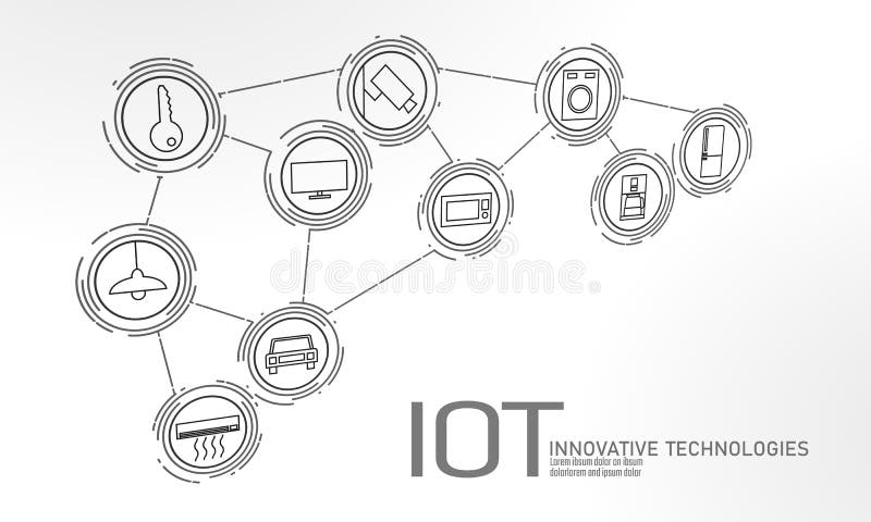 Internet of things icon innovation technology concept. Smart city wireless communication network IOT ICT. Home vector illustration Internet of things icon innovation technology concept. Smart city wireless communication network IOT ICT. Home vector illustration