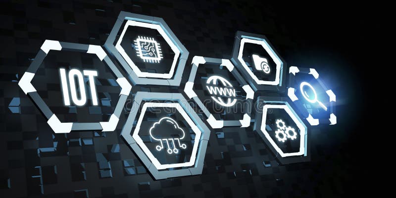 Internet of things - IOT concept. Businessman offer IOT products and solutions. Internet, business, Technology and network concept stock images