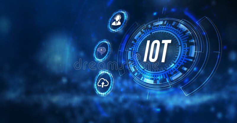 Internet of things - IOT concept. Businessman offer IOT products and solutions. Internet, business, Technology and network concept stock illustration