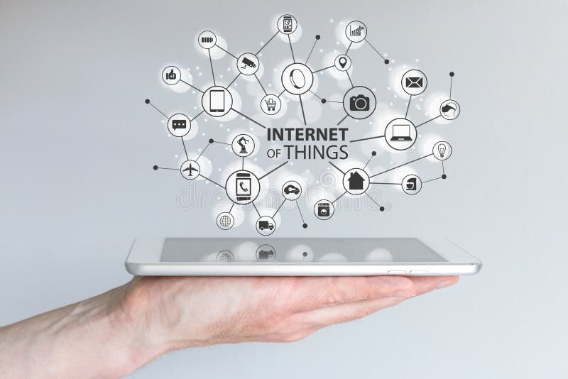 Internet of things (IOT) and mobile computing concept. Network of connected mobile devices royalty free stock images