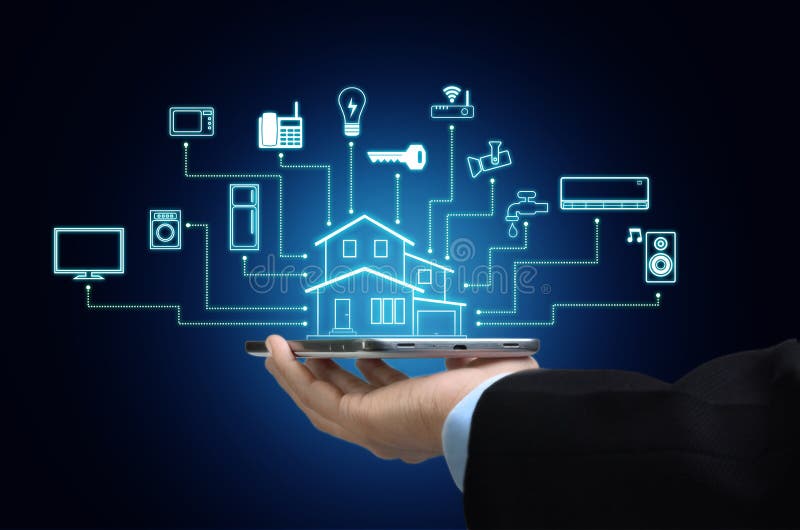 Internet of things and smart home concept stock photos