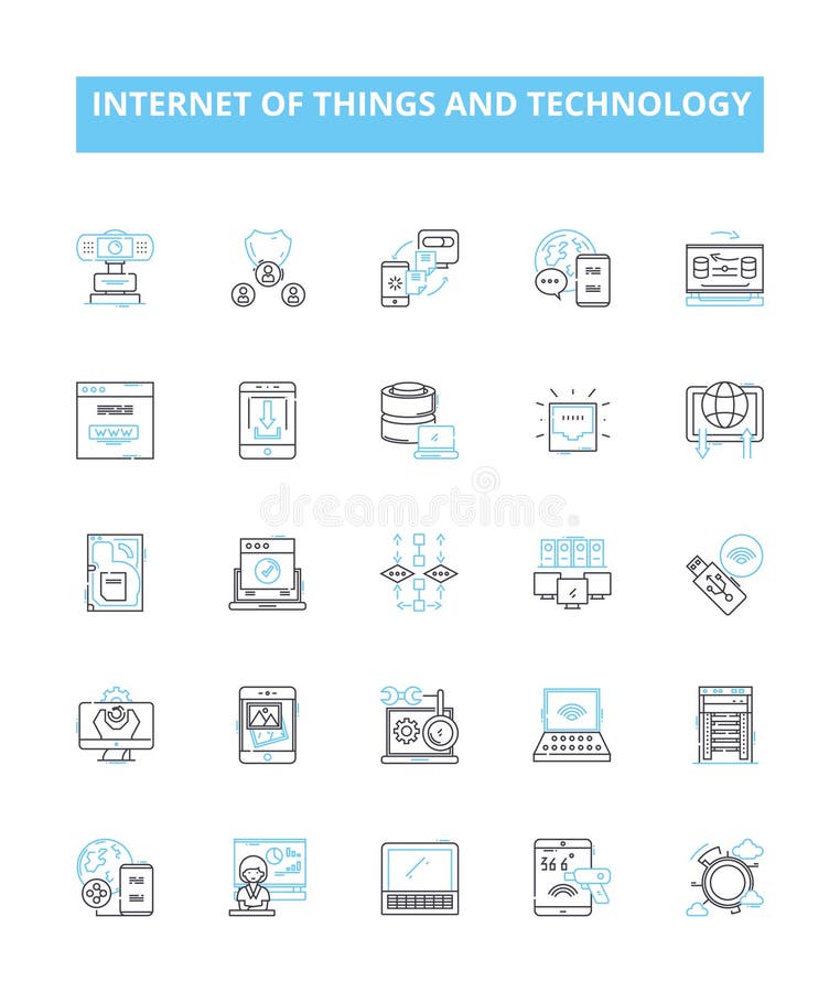Internet of things and technology vector line icons set. IoT, Technology, Connectivity, Automation, Wearables, Sensors, Artificial Intelligence illustration outline concept signs and symbols