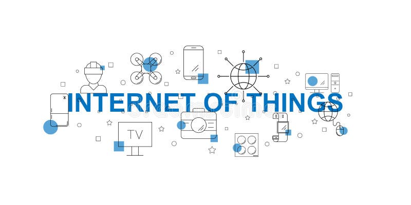 Internet of Things vector banner. Word with line icon. royalty free illustration