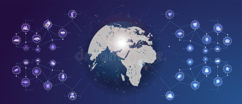 Internet van dingen IoT en voorzien van een netwerkconcept voor aangesloten apparaten Futuristisch royalty-vrije illustratie Internet van dingen IoT en voorzien van een netwerkconcept voor aangesloten apparaten Futuristisch royalty-vrije illustratie