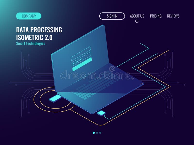 Internet wireless connection, data processing, information saving, login form on laptop screen, user passwor security stock illustration Internet wireless connection, data processing, information saving, login form on laptop screen, user passwor security stock illustration