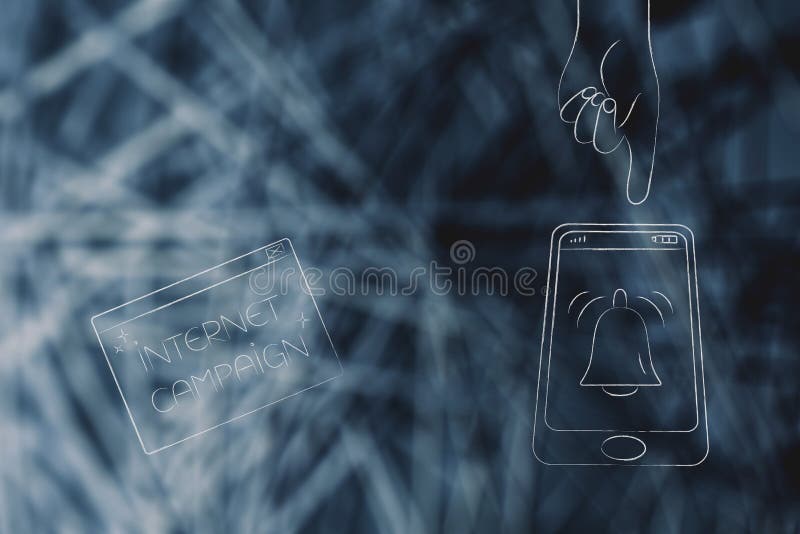 Internetaktionpop-upp bredvid smartphonen med meddelandet ic vektor illustrationer Internetaktionpop-upp bredvid smartphonen med meddelandet ic vektor illustrationer