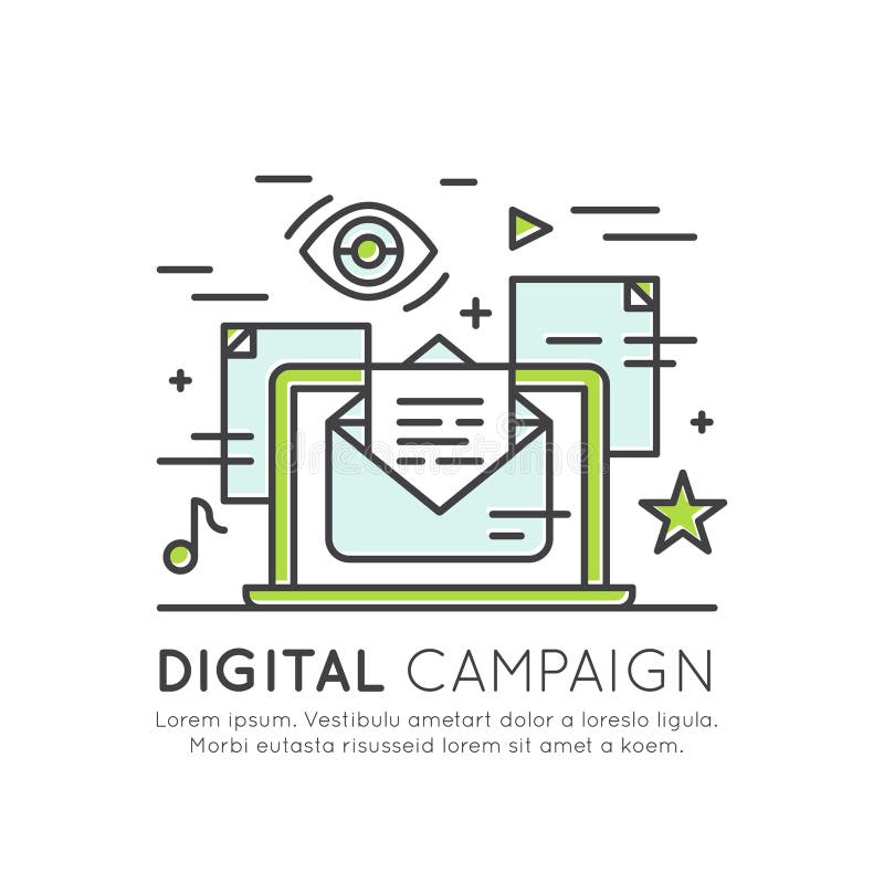 Internetowy email, Mobilni powiadomienia, oferta marketing lub Ogólnospołeczna kampania royalty ilustracja Internetowy email, Mobilni powiadomienia, oferta marketing lub Ogólnospołeczna kampania royalty ilustracja