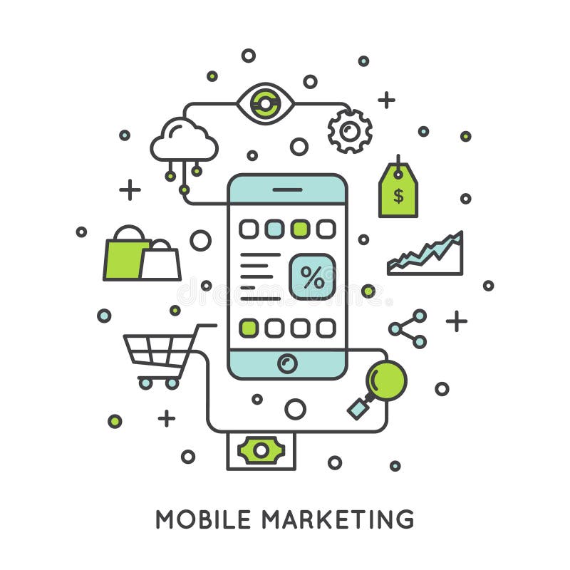 Internetowy Mobilny marketingu i promoci proces ilustracja wektor Internetowy Mobilny marketingu i promoci proces ilustracja wektor