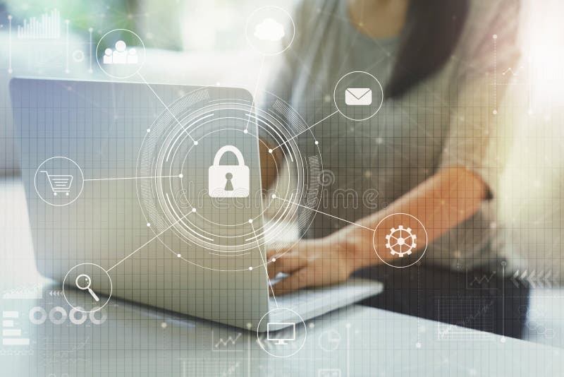 Internetsicherheit mit Frau lizenzfreie stockbilder Internetsicherheit mit Frau lizenzfreie stockbilder