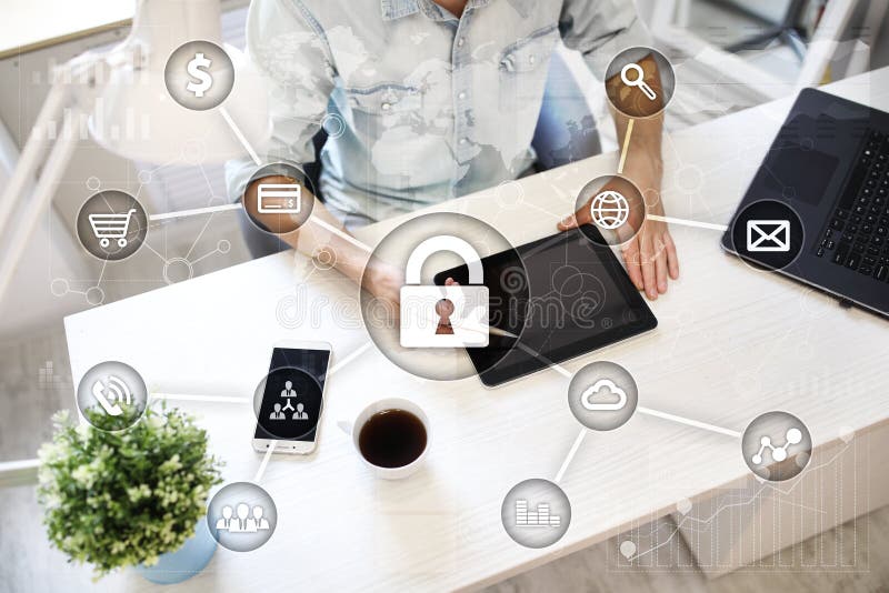 Internetsicherheits-, Datenschutz, Informationssicherheit und Verschlüsselung Internet-Technologie und Geschäftskonzept vektor abbildung Internetsicherheits-, Datenschutz, Informationssicherheit und Verschlüsselung Internet-Technologie und Geschäftskonzept vektor abbildung