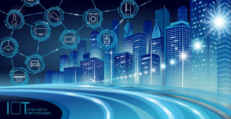 Internetul obiectelor cu ochiuri mici de poli smart city 3d. concept de automatizare inteligentă a clădirilor. wireless modern onl royalty free illustration