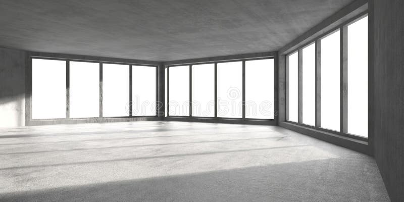 Interni in calcestruzzo moderno e spassosi con vetrine e luce naturale illustrazione vettoriale