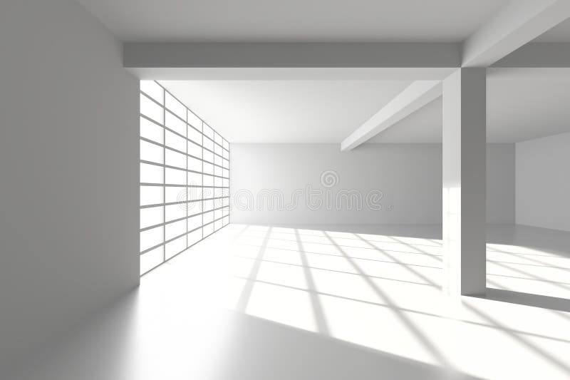 Interni moderni minimalisti con luce naturale e design architettonico illustrazione di stock