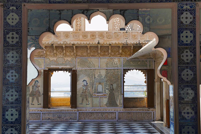 Interni, palazzo della città, Udaipur, Ragiastan immagini stock libere da diritti Interni, palazzo della città, Udaipur, Ragiastan immagini stock libere da diritti