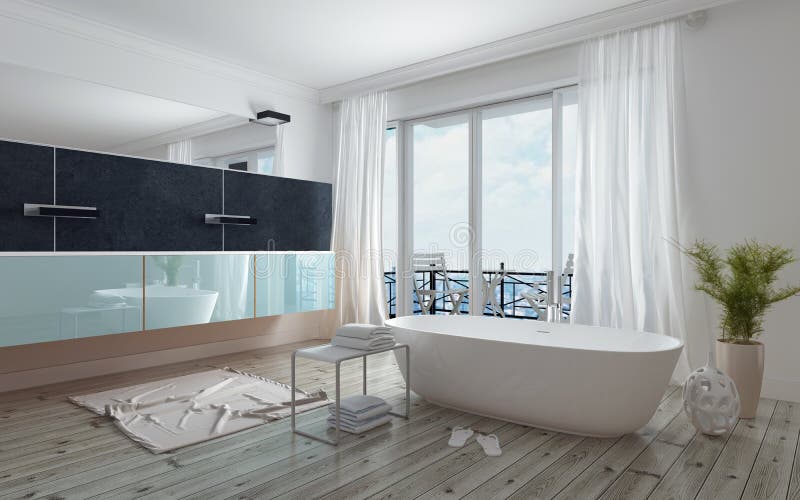Interno bianco spazioso moderno del bagno immagine stock libera da diritti