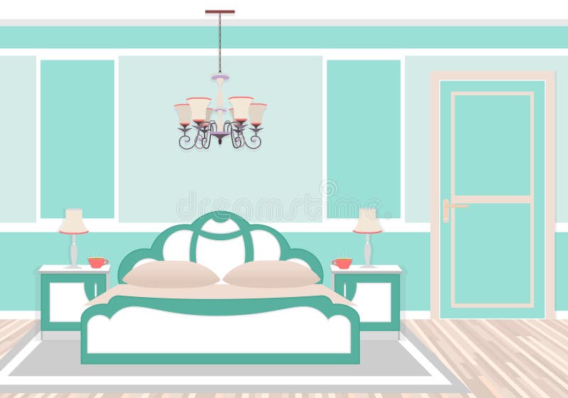 Interno classico della camera da letto nei colori freddi royalty illustrazione gratis Interno classico della camera da letto nei colori freddi royalty illustrazione gratis