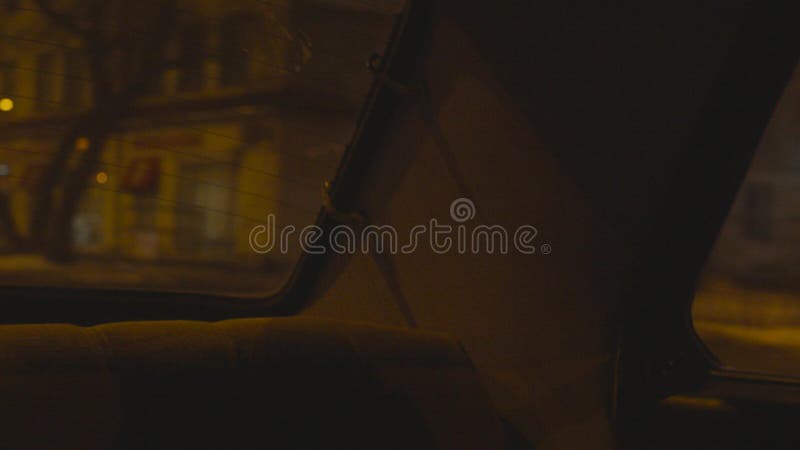 Interno dell'auto alla luce delle luci notturne della città Riprese in borsa La chiusura posteriore dell'interno dell'auto poster