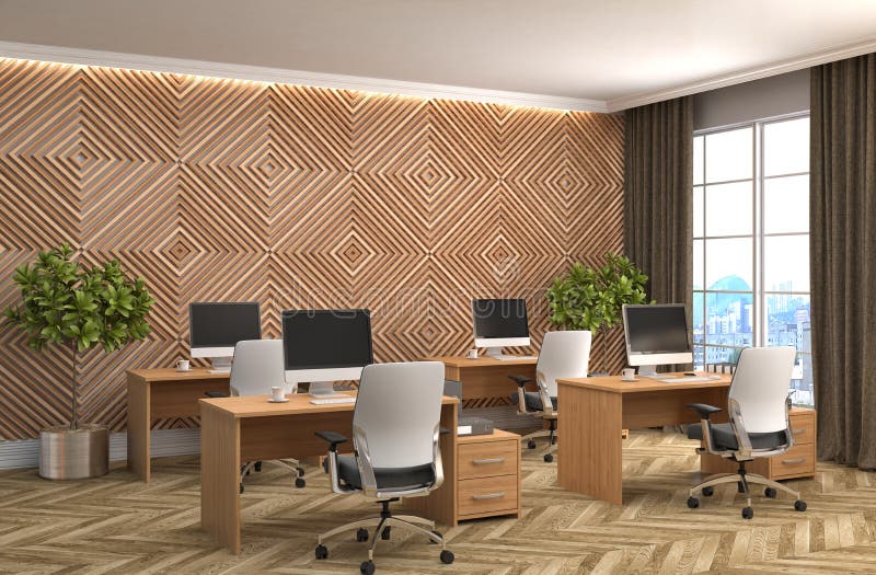 Interno dell'ufficio illustrazione 3D illustrazione di stock Interno dell'ufficio illustrazione 3D illustrazione di stock
