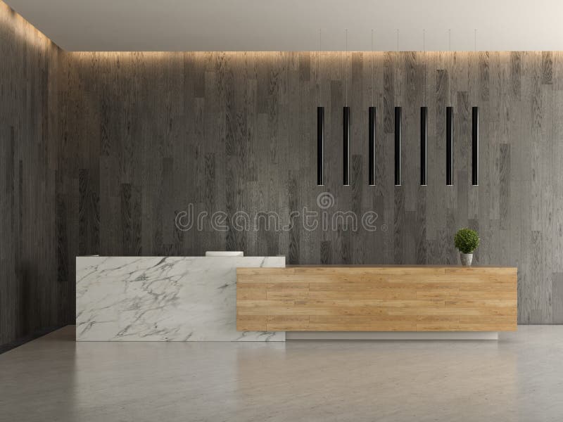 Interno di un'illustrazione di ricezione 3D dell'hotel dell'ingresso fotografia stock libera da diritti Interno di un'illustrazione di ricezione 3D dell'hotel dell'ingresso fotografia stock libera da diritti
