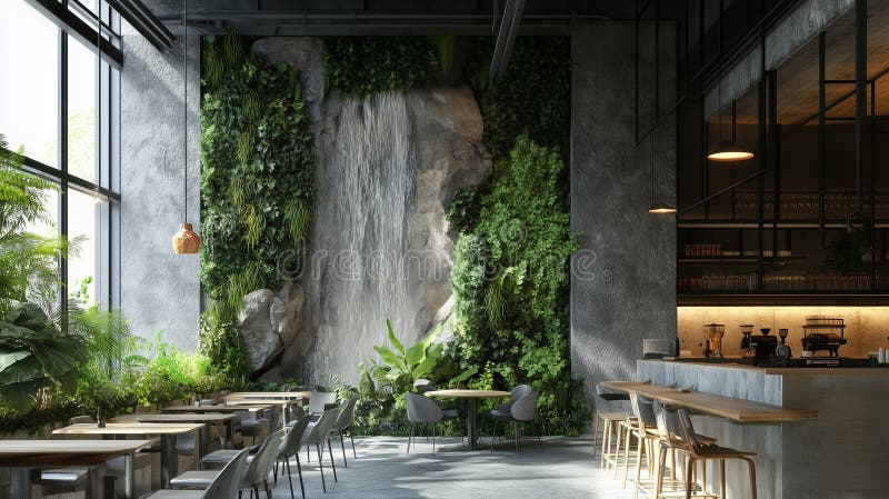 Interno moderno con funzione Giardino verticale e Cascata verticale illustrazione di stock
