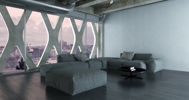Interno moderno del sottotetto della camera da letto con grande letto matrimoniale fotografie stock Interno moderno del sottotetto della camera da letto con grande letto matrimoniale fotografie stock