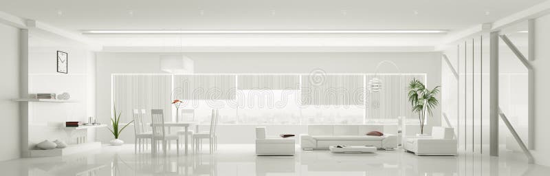 Interno moderno di panorama bianco 3d dell'appartamento