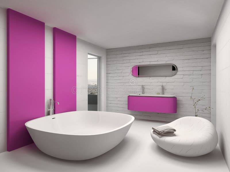 Interno moderno e di lusso del bagno con mobilia rosa illustrazione vettoriale Interno moderno e di lusso del bagno con mobilia rosa illustrazione vettoriale