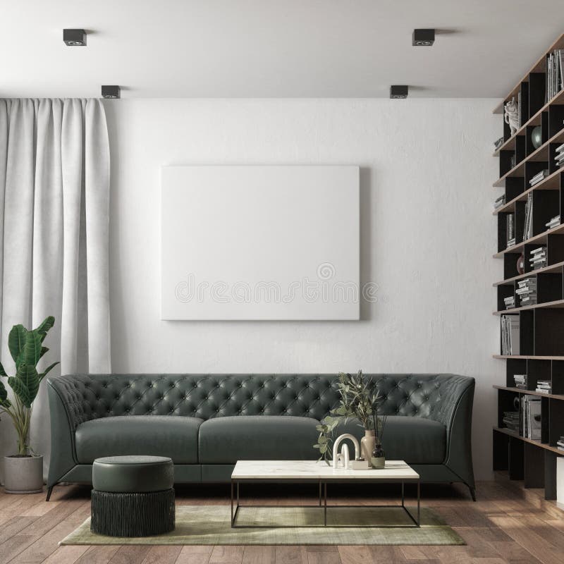Interno moderno minimalista con tappeto di divano e decorazioni. illustrazione di stock