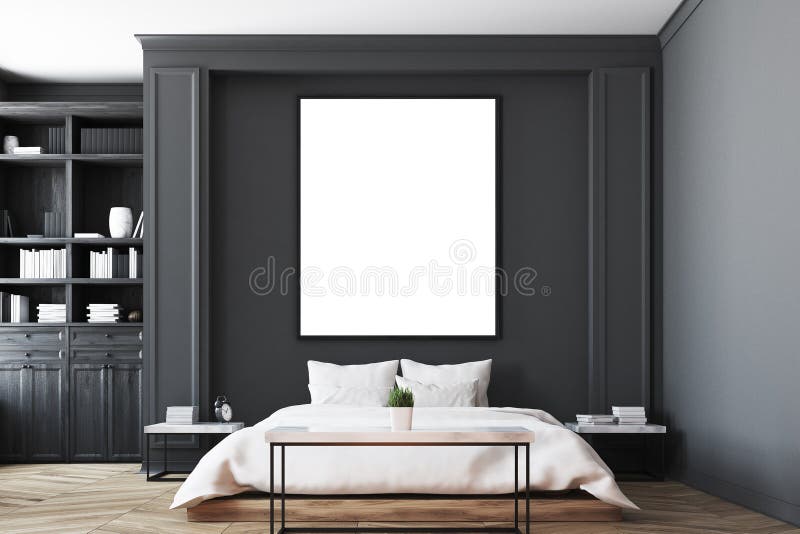 Interno nero della camera da letto, alto vicino del manifesto royalty illustrazione gratis Interno nero della camera da letto, alto vicino del manifesto royalty illustrazione gratis