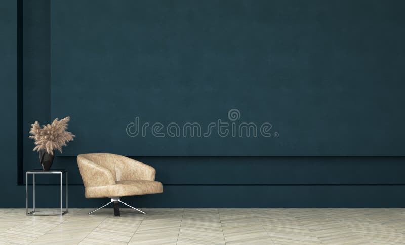 Interno verde scuro moderno del salone, derisione della parete su immagine stock