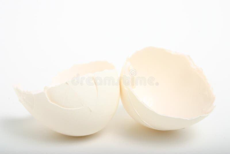 A opened and empty egg shell isolated on white. A opened and empty egg shell isolated on white.