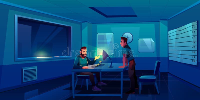 Interrogação do homem criminoso na delegacia ilustração royalty free Interrogação do homem criminoso na delegacia ilustração royalty free