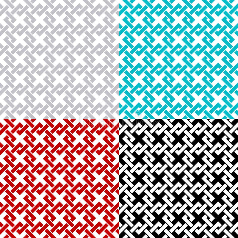 Intersected chain squares seamless pattern set. Decorative geometric style cornered squares background.