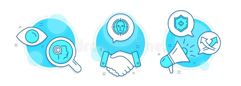 Intersection arrows, Medical shield and Face detect icons set. Writer sign. Vector stock illustration