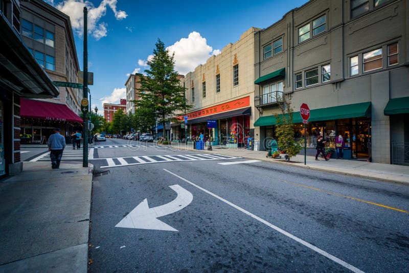 Intersection and Buildings in Downtown Asheville, North Carolina