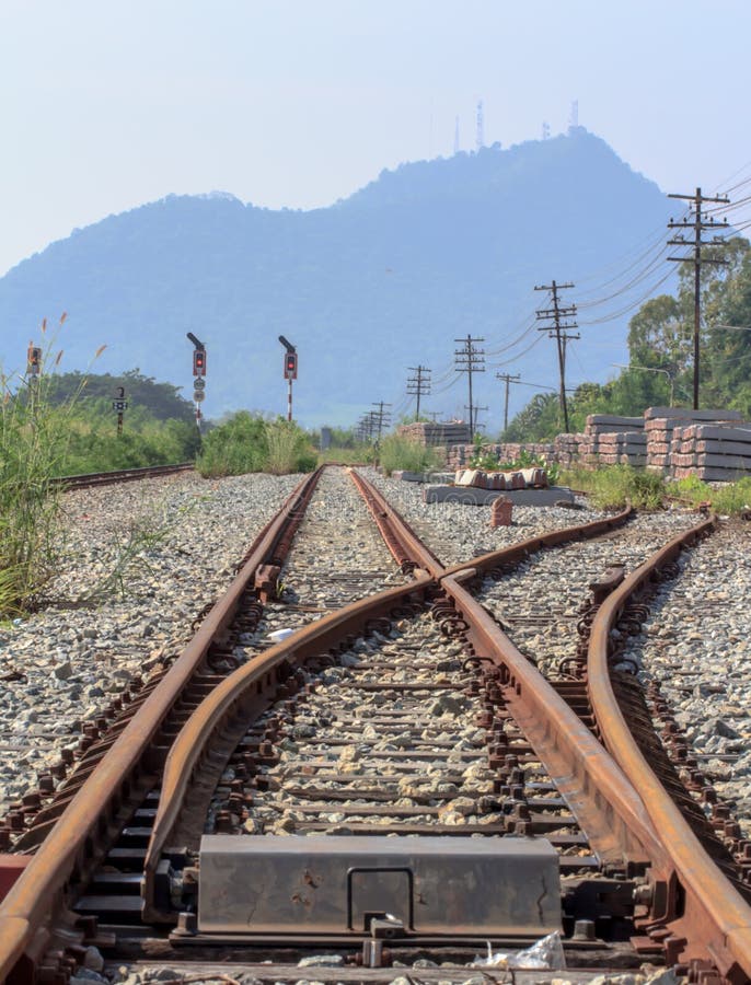 Intersections of and rails railroad.