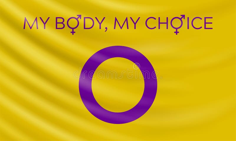 Intersexvlag en slogan Mijn lichaam, mijn keus stock illustratie Intersexvlag en slogan Mijn lichaam, mijn keus stock illustratie
