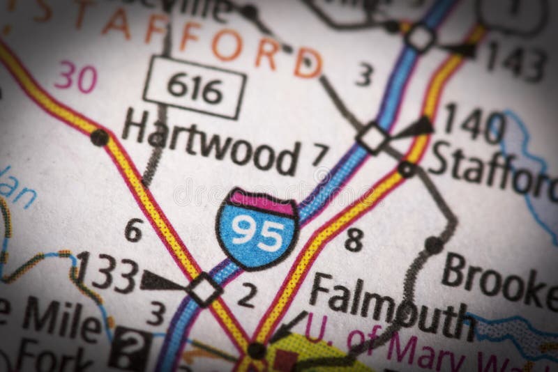 Interstate 95 in Virginia on Map Stock Image - Image of highway