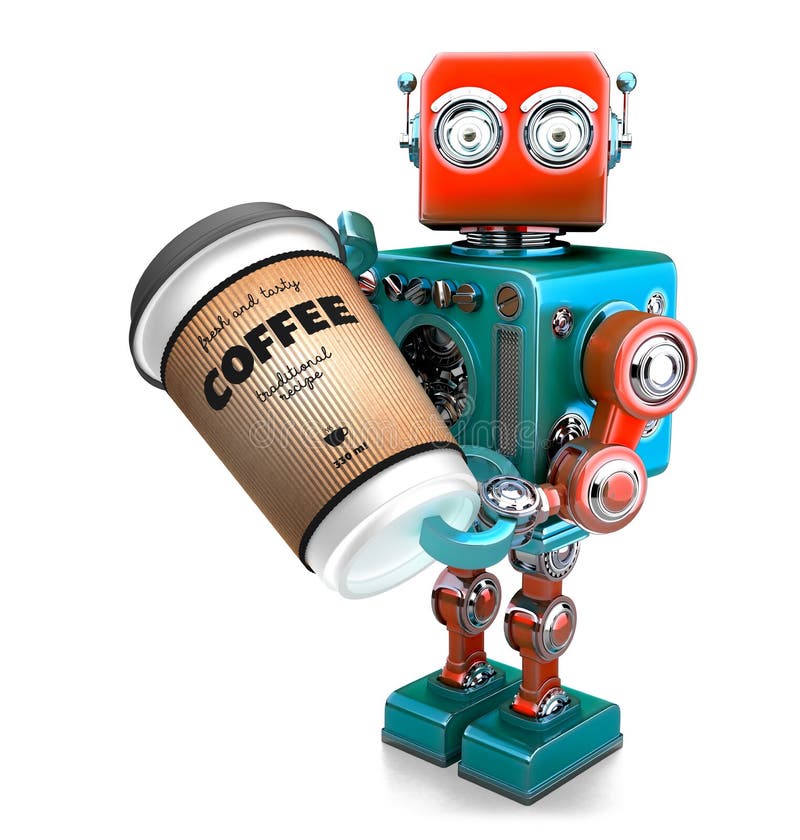 Intervallo per il caffè Tazza di caffè a disposizione di retro robot illustrat 3d illustrazione di stock Intervallo per il caffè Tazza di caffè a disposizione di retro robot illustrat 3d illustrazione di stock