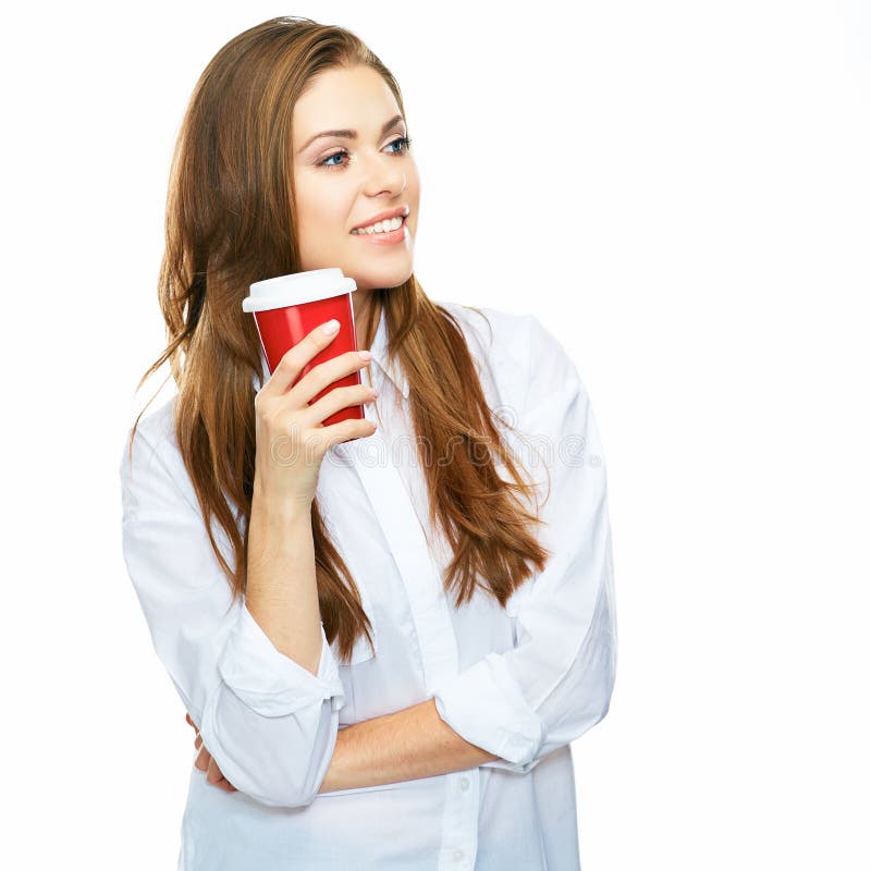 Intervalo com ruptura de café o retrato do tempo livre de mulher de negócio é fotografia de stock Intervalo com ruptura de café o retrato do tempo livre de mulher de negócio é fotografia de stock