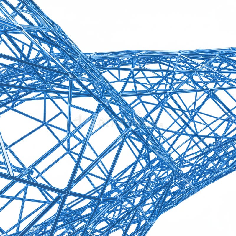 Interwoven blue lattice structure with numerous intersecting lines and nodes vector illustration