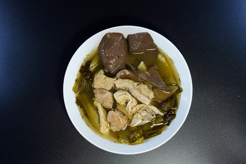 Top view Pork Intestine With Pickled Cabbage Soup Recipes thai food style. Top view Pork Intestine With Pickled Cabbage Soup Recipes thai food style