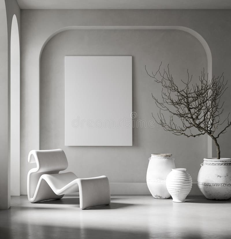 Intonaco di tela su fondo minimalista interno con poltrona e cartongesso rustico illustrazione vettoriale