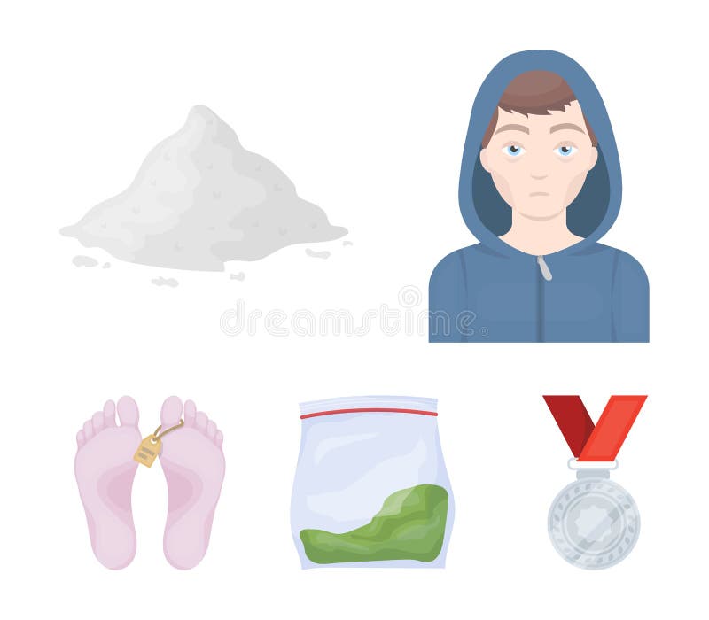 Intoxique Cocaine Marijuana Cadavre Les Icones Reglees De Collection De Drogue Dans Le Style De Bande Dessinee Dirigent Le Web Illustration De Vecteur Illustration Du Cartoon Maladie