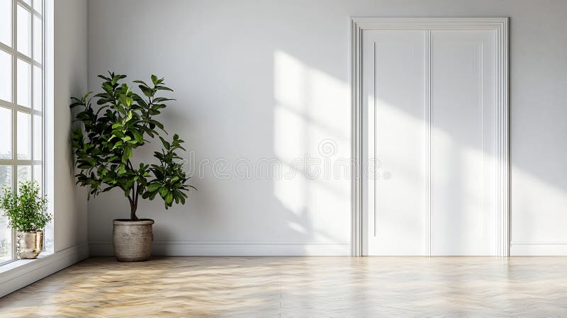 Intrare în ușa din față a dulapului AI generativ pentru decorarea lemnului și perete alb cu spațiu pentru copiere în interfața min vector illustration