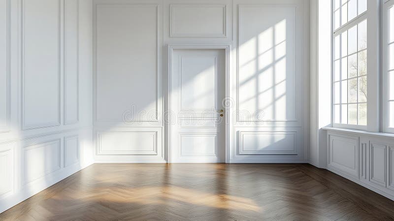 Intrare în ușa din față a dulapului AI generativ pentru decorarea lemnului și perete alb cu spațiu pentru copiere în interfața min royalty free illustration