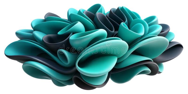 An intricate abstract artwork featuring intertwined teal and black elements forming a captivating and fluid structure stock illustration